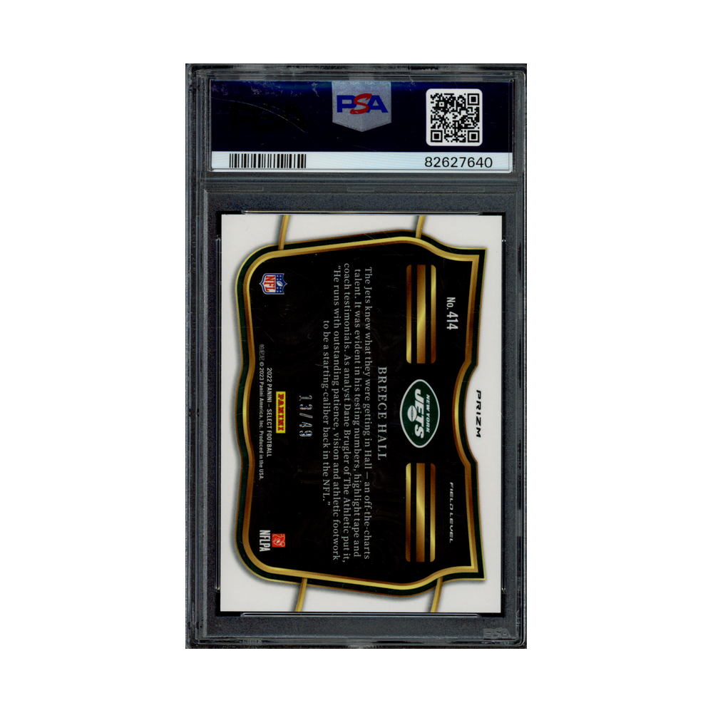 Breece Hall 2022 Panini Select Football Blue Prizm Field Level Rookie /49 PSA 10