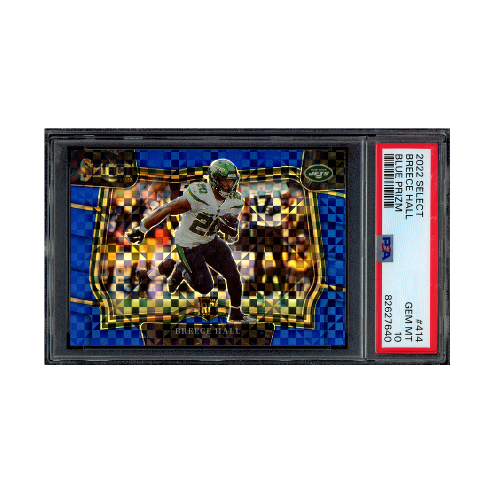 Breece Hall 2022 Panini Select Football Blue Prizm Field Level Rookie /49 PSA 10