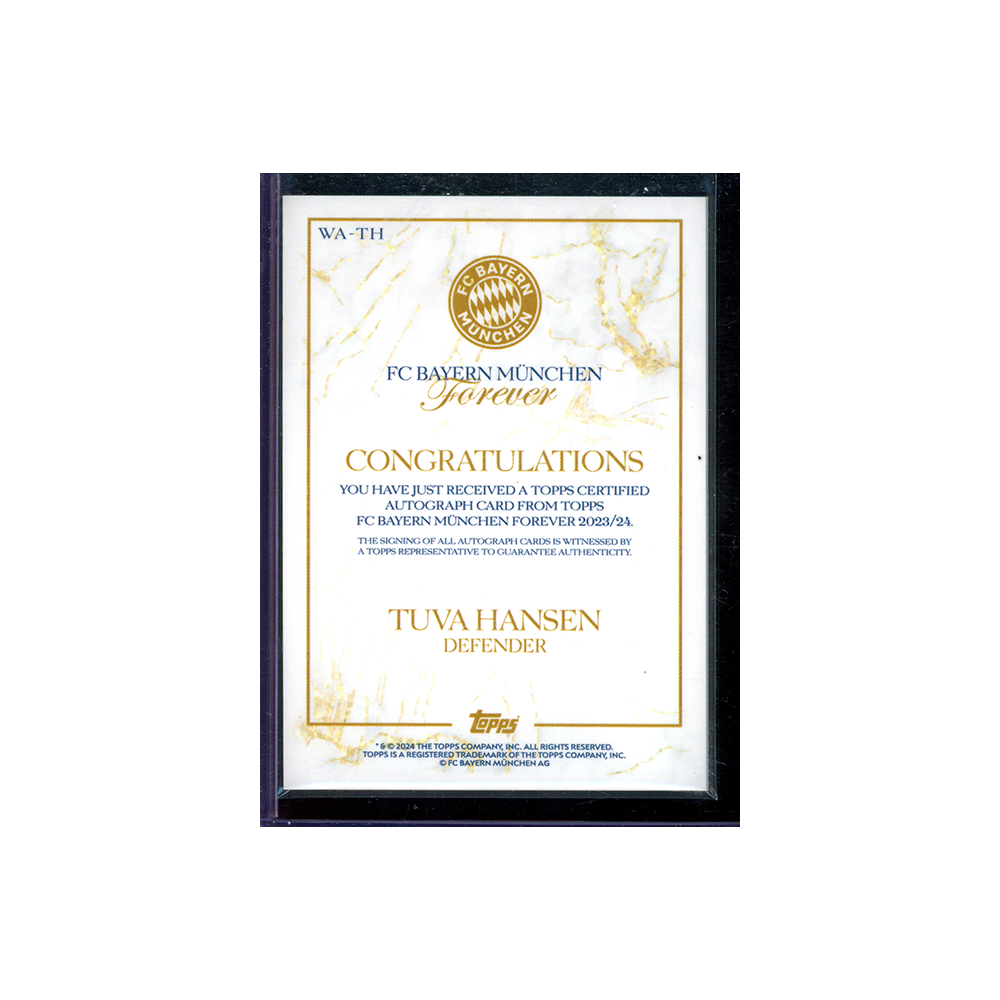 Tuva Hansen 2023-24 Topps FC Bayern München Forever Soccer Auto