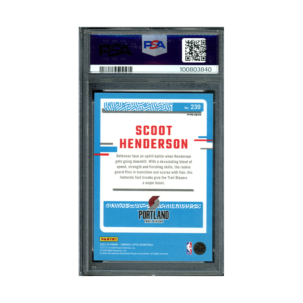 Scoot Henderson 2023 Panini Donruss Optic Basketball Rated Rookie Holo PSA 10