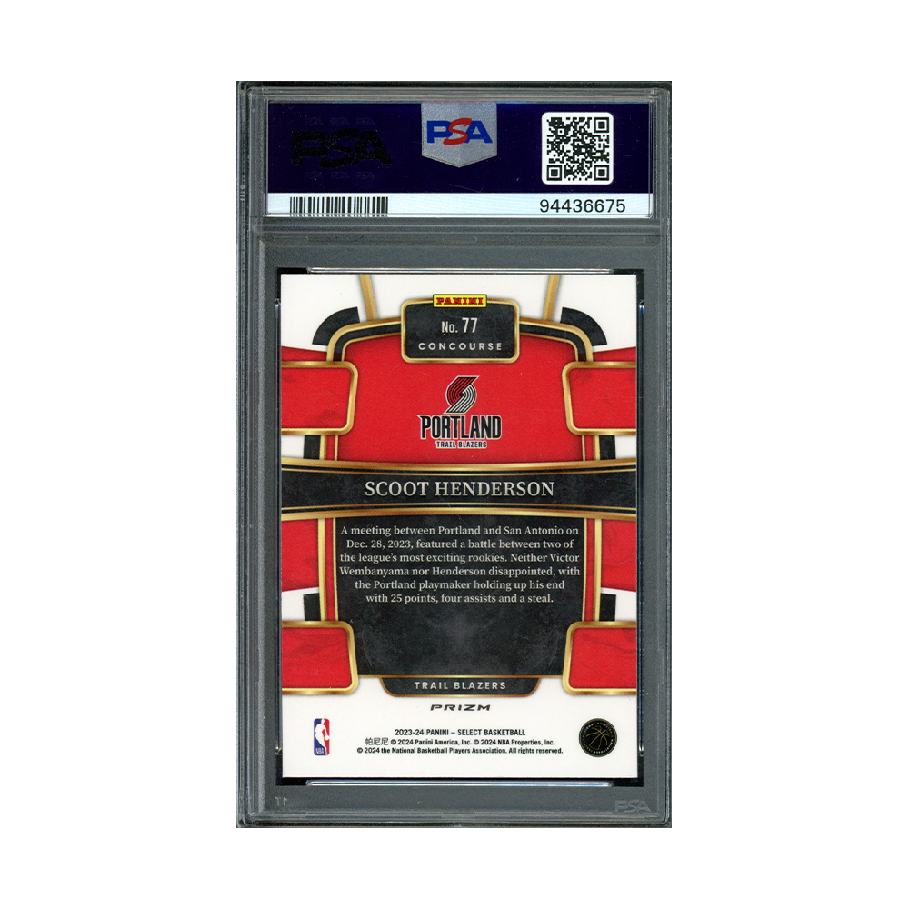 Scoot Henderson 2023 Panini Select Basketball Blue Cracked Ice Rookie PSA 10