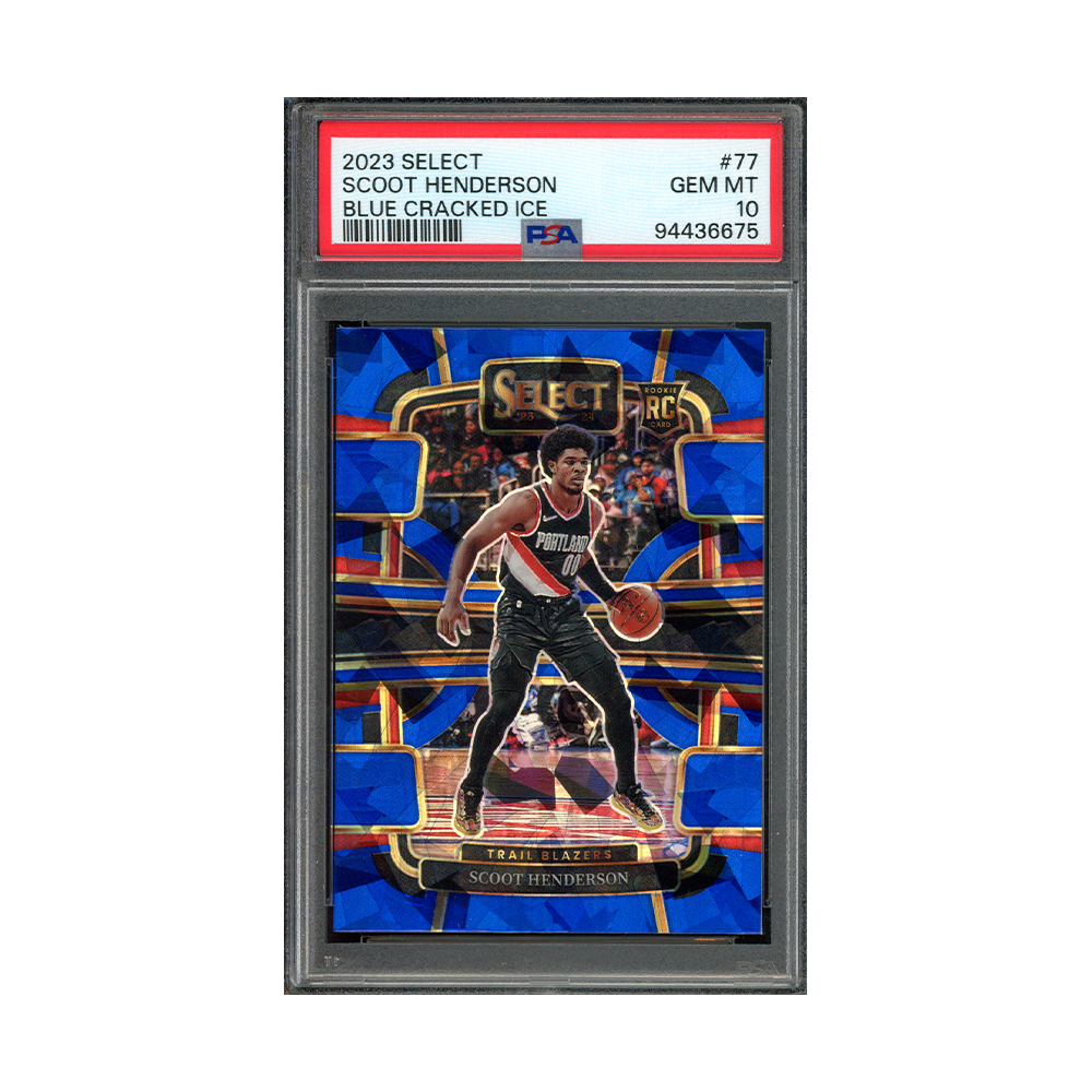 Scoot Henderson 2023 Panini Select Basketball Blue Cracked Ice Rookie PSA 10