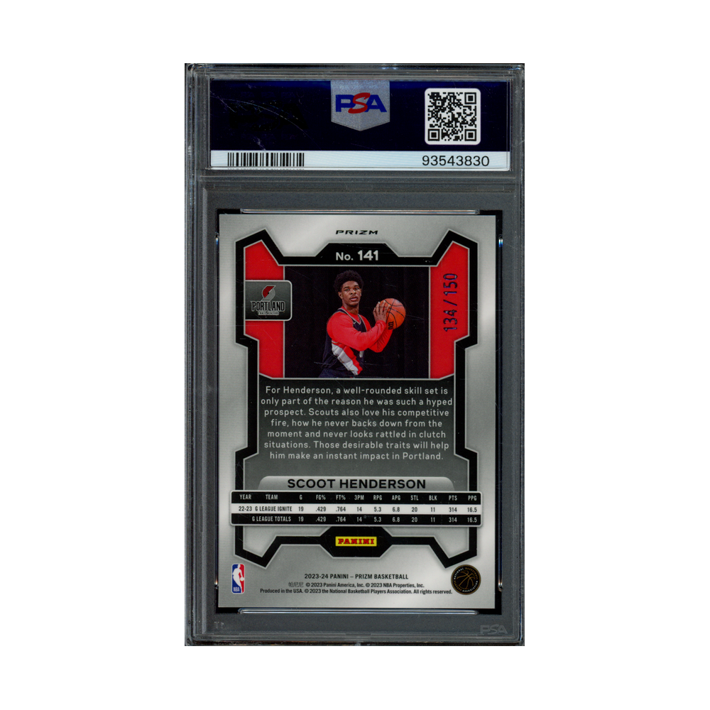 Scoot Henderson 2023 Panini Prizm Basketball Blue Fast Break Prizm Rookie /150 PSA 10