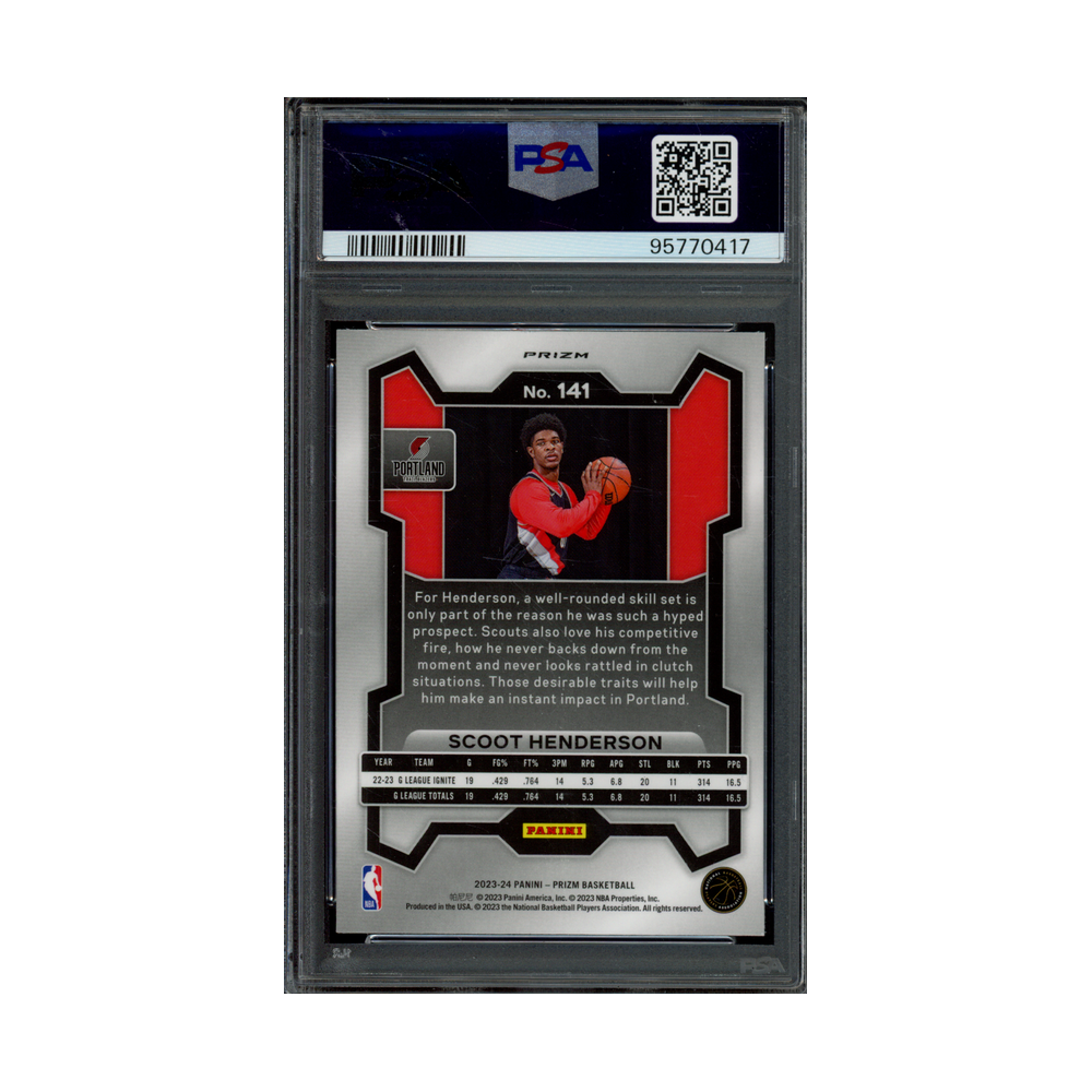 Scoot Henderson 2023 Panini Prizm Baskteball Red White Blue Rookie PSA 8