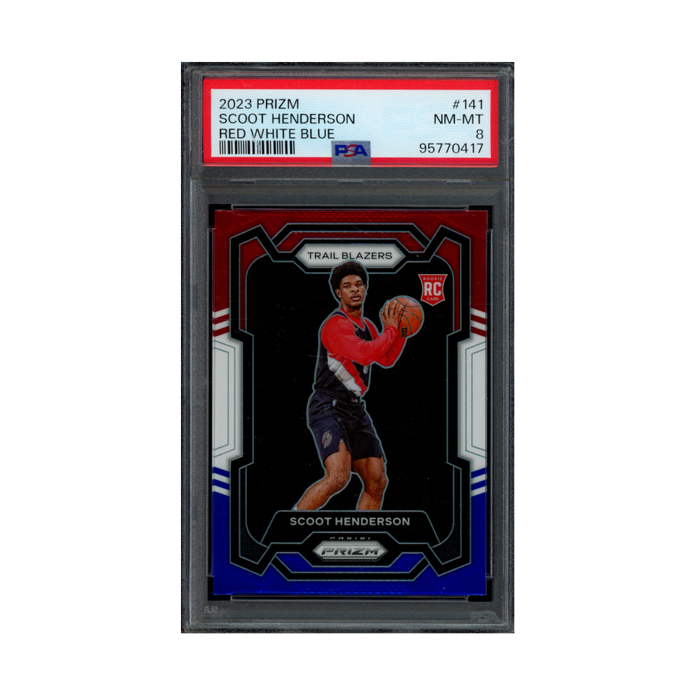 Scoot Henderson 2023 Panini Prizm Baskteball Red White Blue Rookie PSA 8