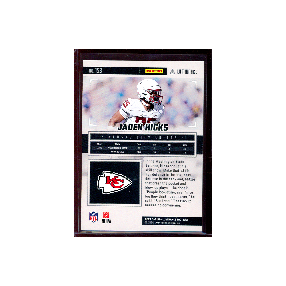 Jaden Hicks 2024 Panini Luminance Football Rookie Black /75