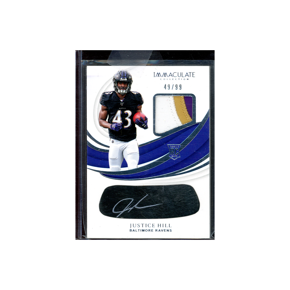 Justice Hill 2019 Panini Immaculate Collection Football Rookie Patch Auto /99