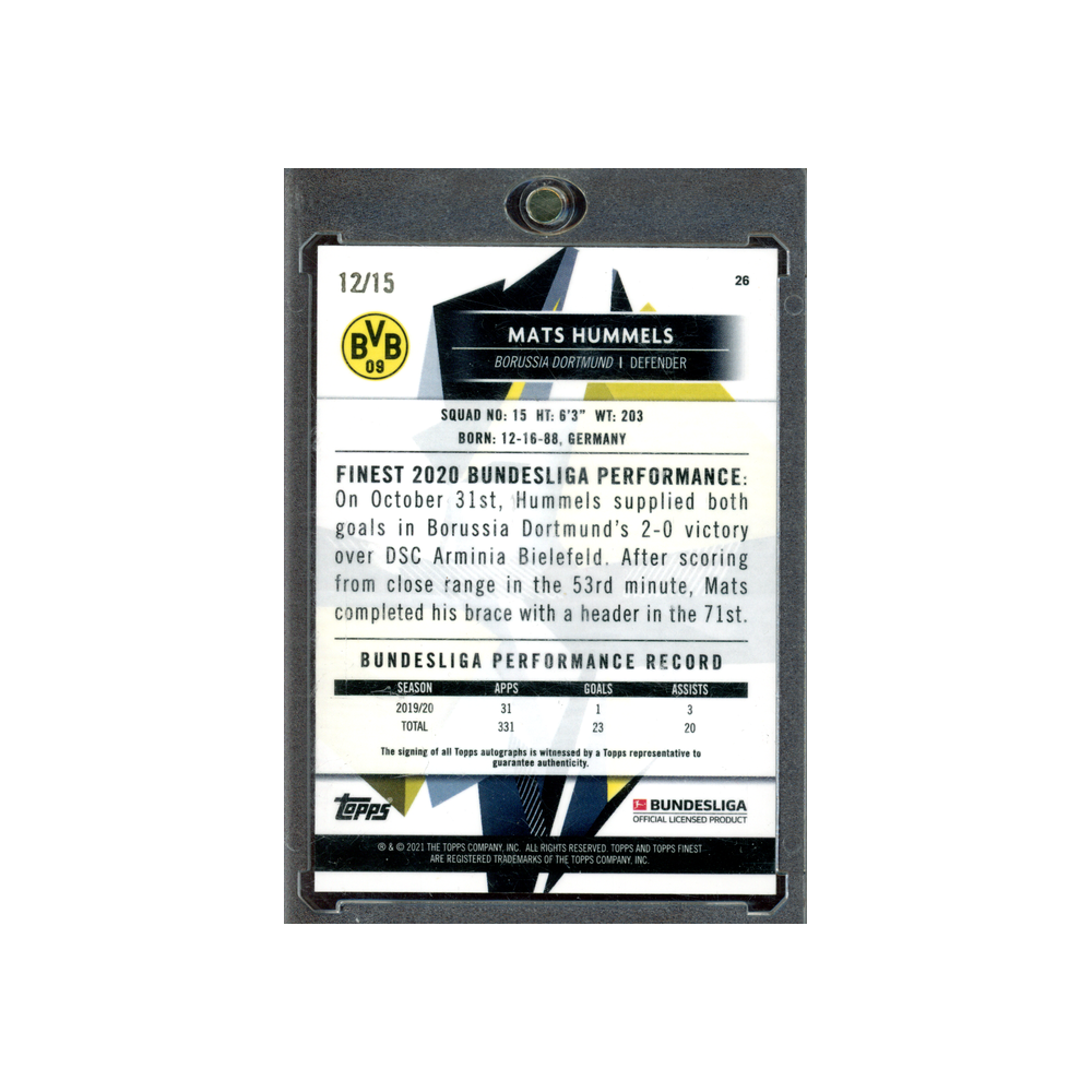 Mats Hummels 2023 Topps Finest Bundesliga Auto Orange Refractor /15