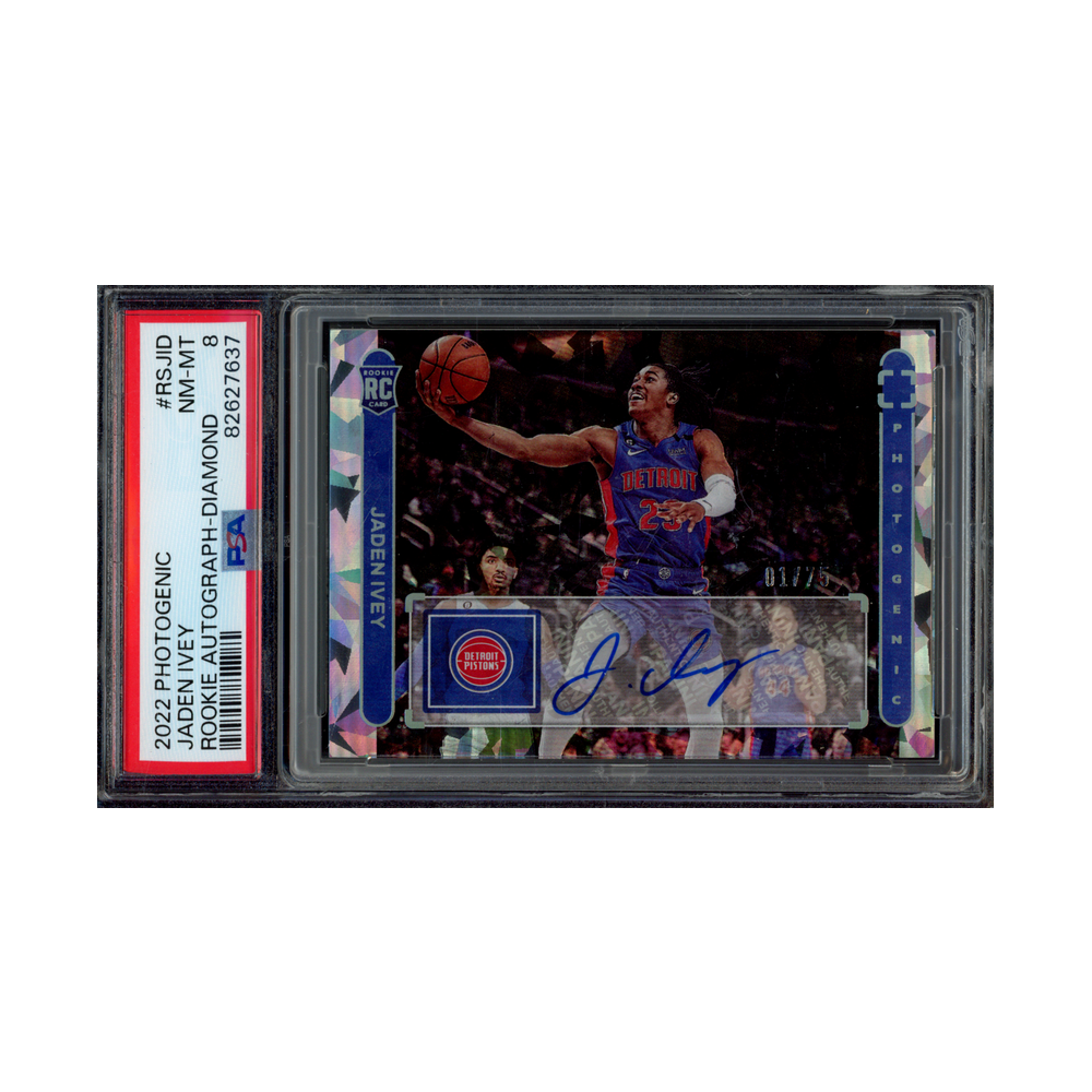 Jaden Ivey 2022 Panini Photogenic Basketball Rookie Auto Diamond /75 PSA 8