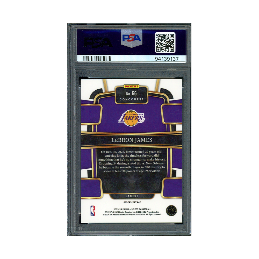 LeBron James 2023-24 Panini Select Basketball Green White Purple PSA 10