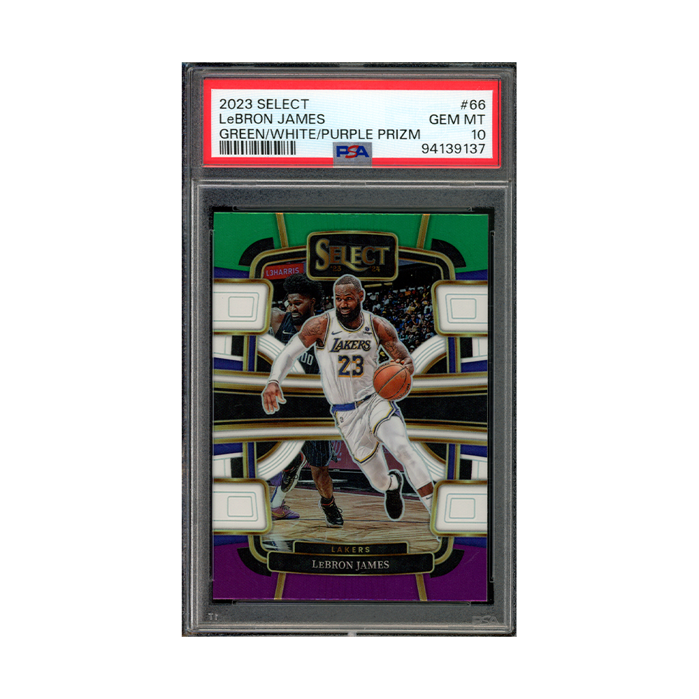 LeBron James 2023-24 Panini Select Basketball Green White Purple PSA 10