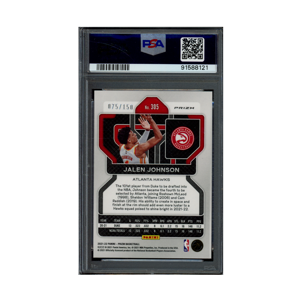Jalen Johnson 2021 Panini Prizm Basketball Blue Fast Break Prizm Rookie /150 PSA 9
