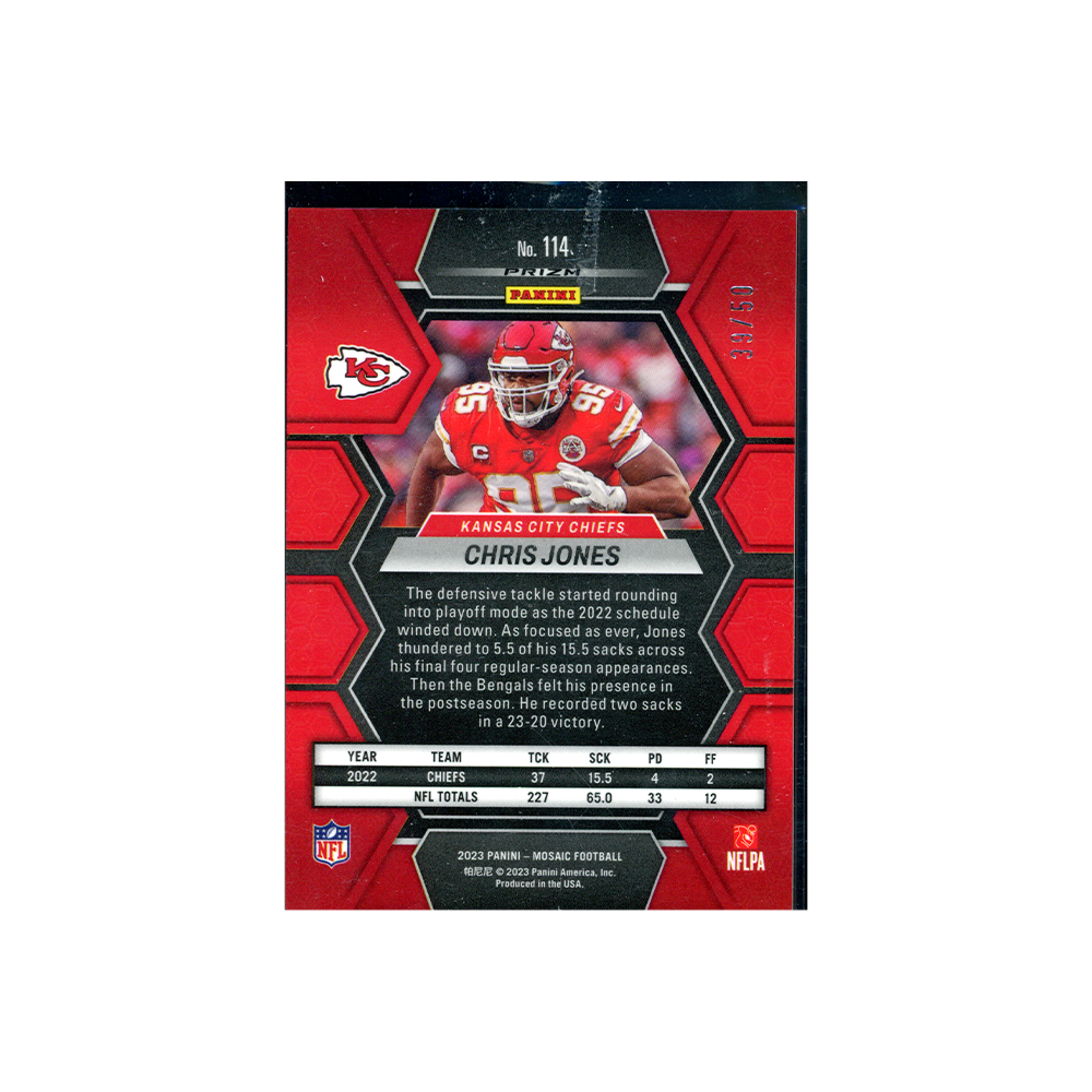 Chris Jones 2023 Panini Mosaic Football No Huddle Purple /50
