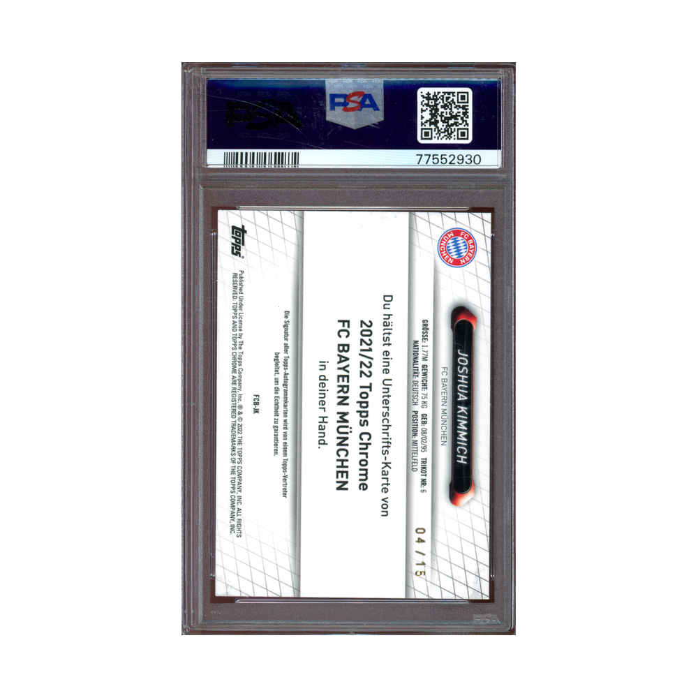 Joshua Kimmich 2021-22 Topps Chrome Auto Black Refractor /15 PSA 10