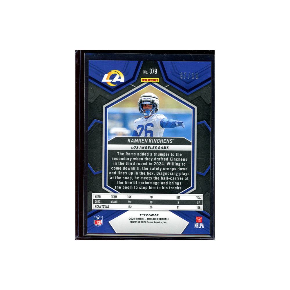 Kamren Kinchens 2024 Panini Mosaic Football Rookie Blue Mosaic /99