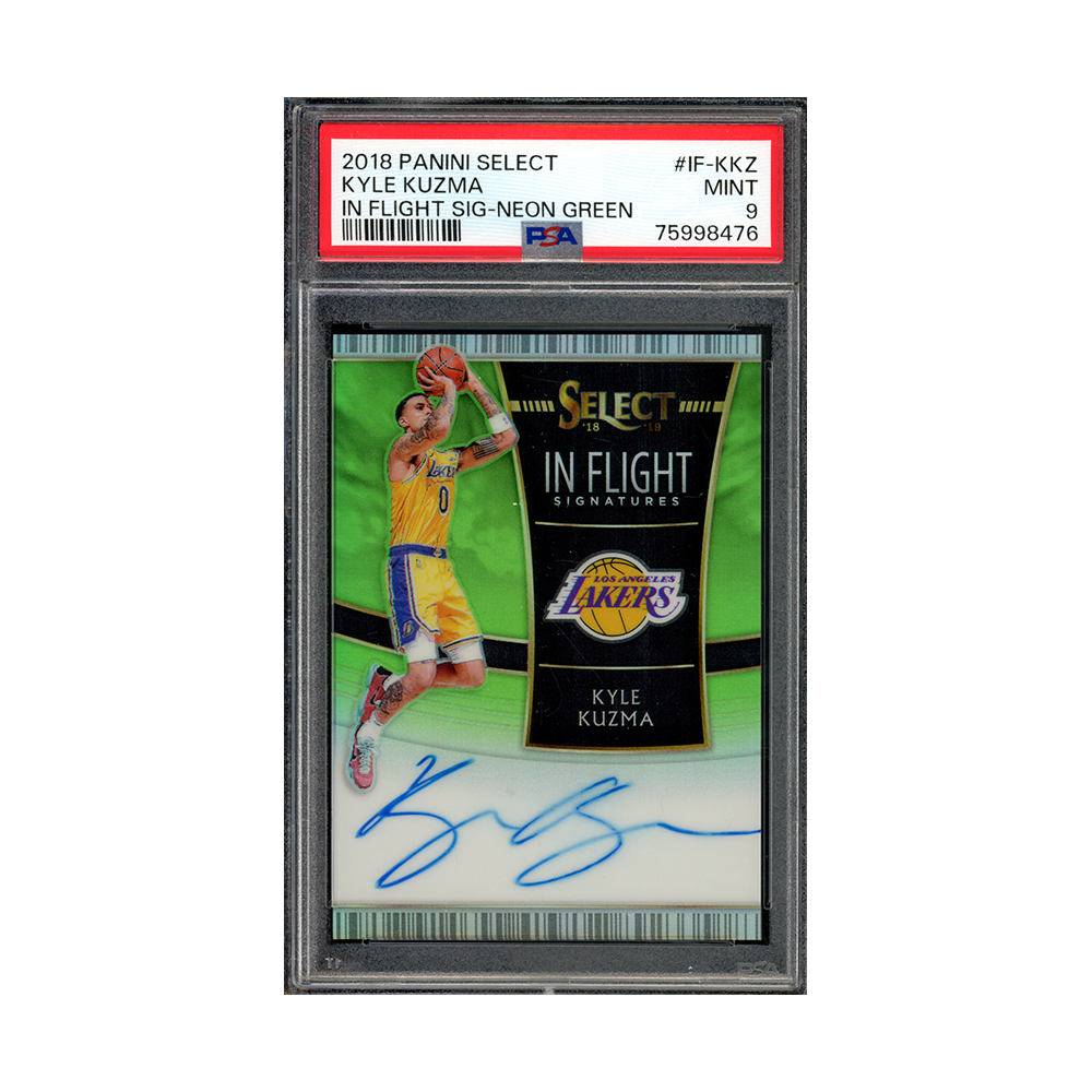 Kyle Kuzma 2018-19 Panini Select Basketball In Flight Auto Neon Green /99 PSA 9