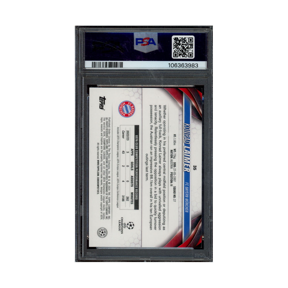 Konrad Laimer 2023-24 Topps Chrome UCC Black Refractor /10 PSA 8