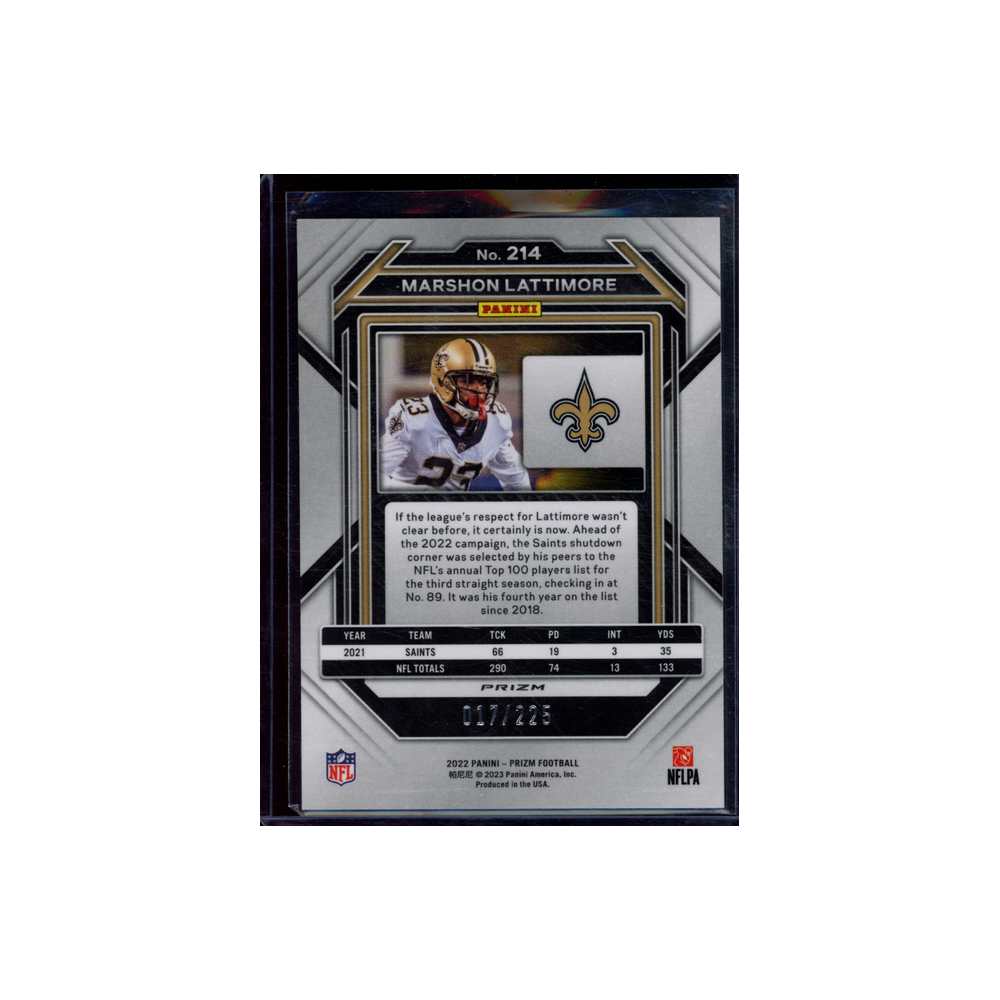 Marshon Lattimore 2022 Panini Prizm Football Purple Ice /225