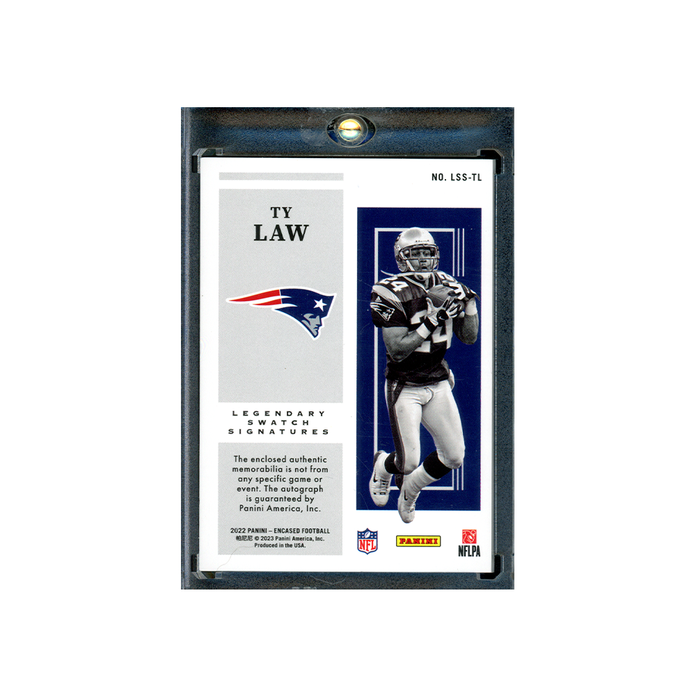 Ty Law 2022 Panini Encased Football Legendary Swatch Signatures Patch Auto Platinum /10