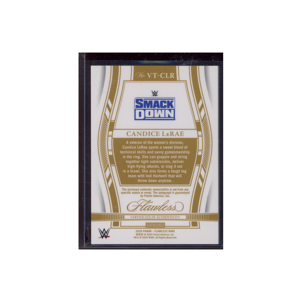 Candice LeRae 2024 Panini Flawless WWE Patch Auto Purple /8