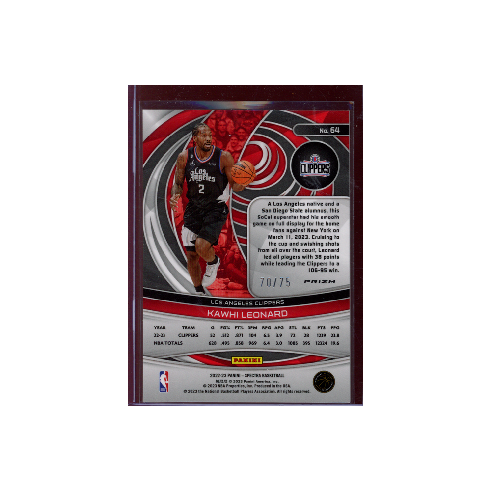 Kawhi Leonard 2022-23 Panini Spectra Basketball /75