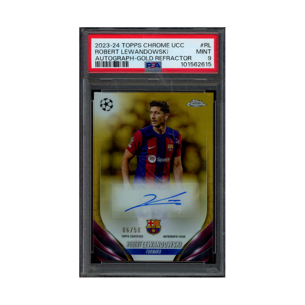 Robert Lewandowski 2023-24 Topps Chrome UCC Auto Gold Refractor /50 PSA 9
