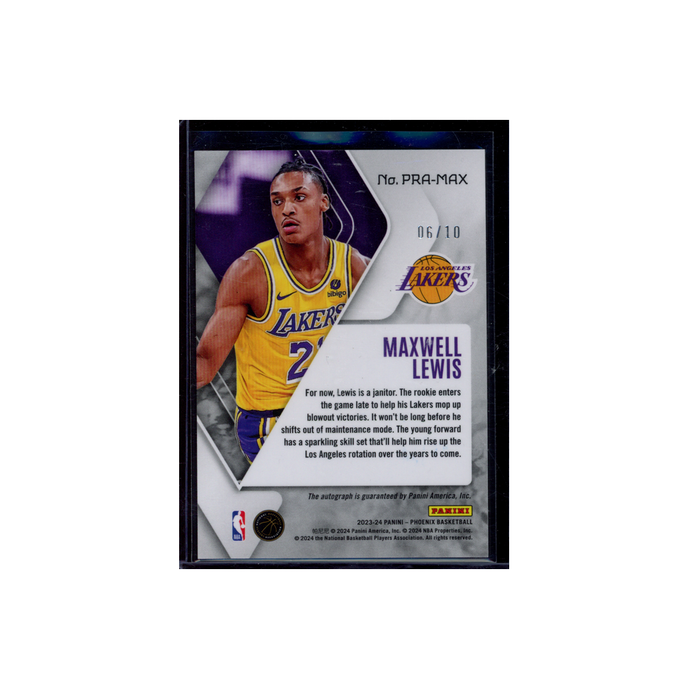 Maxwell Lewis 2023-24 Panini Phoenix Basketball Rookie Auto Gold /10