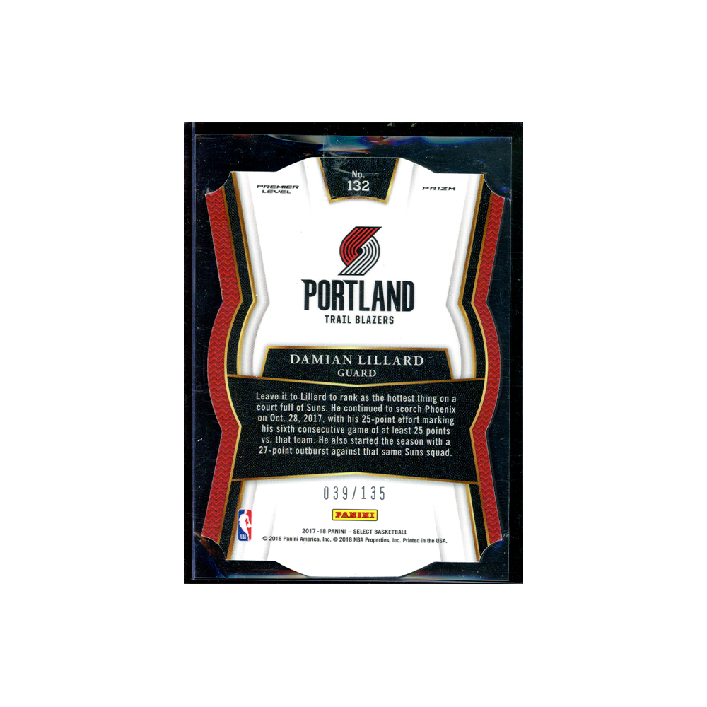 Damian Lillard 2017-18 Panini Select Basketball Die-Cut Red /135