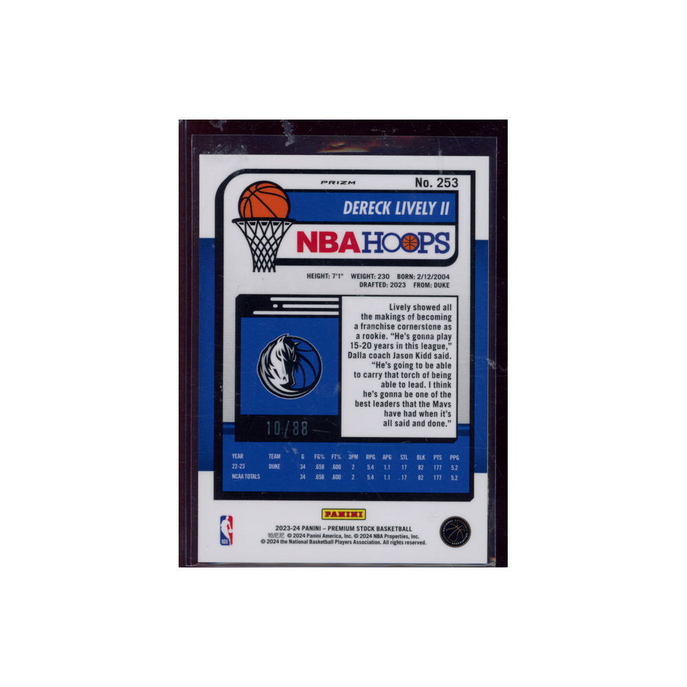 Dereck Lively II 2023-24 Panini Premium Stock Basketball Rookie Premium Red /88