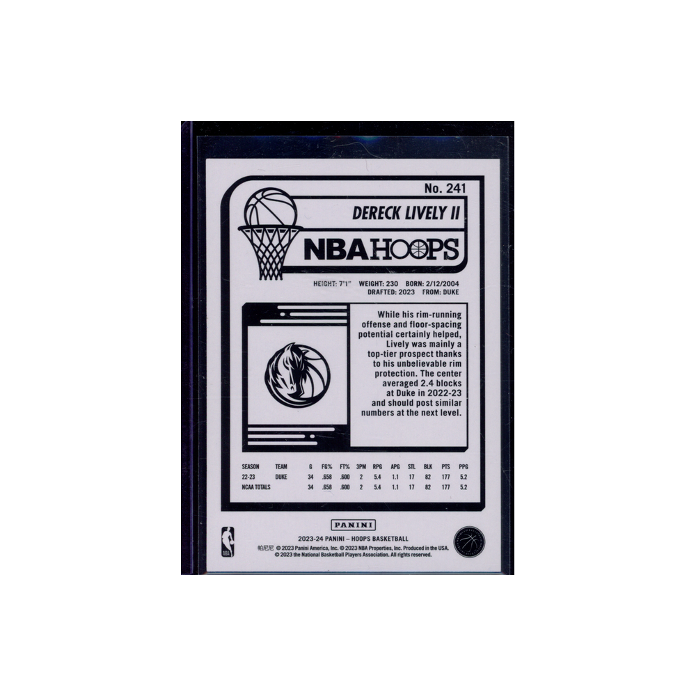 Dereck Lively II 2023-24 Panini Hoops Basketball Rookie Neon Green