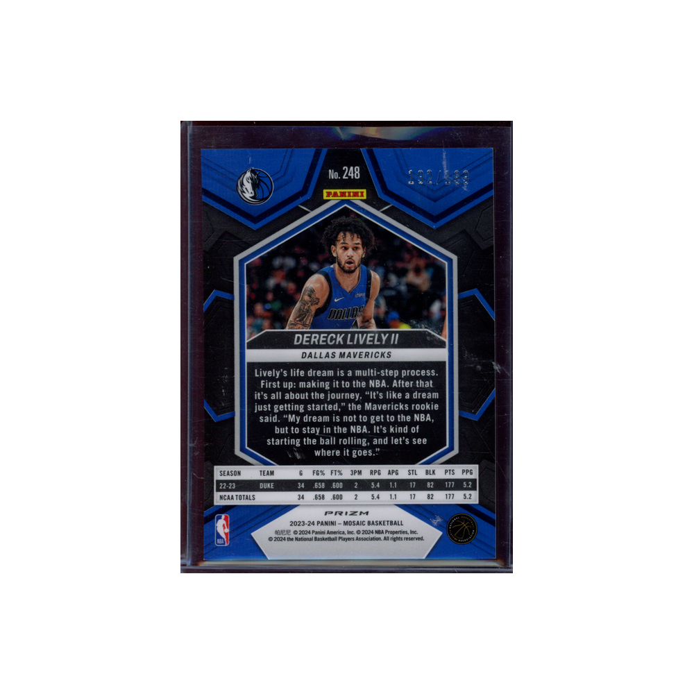 Dereck Lively II 2023-24 Panini Mosaic Basketball Rookie Blue /199
