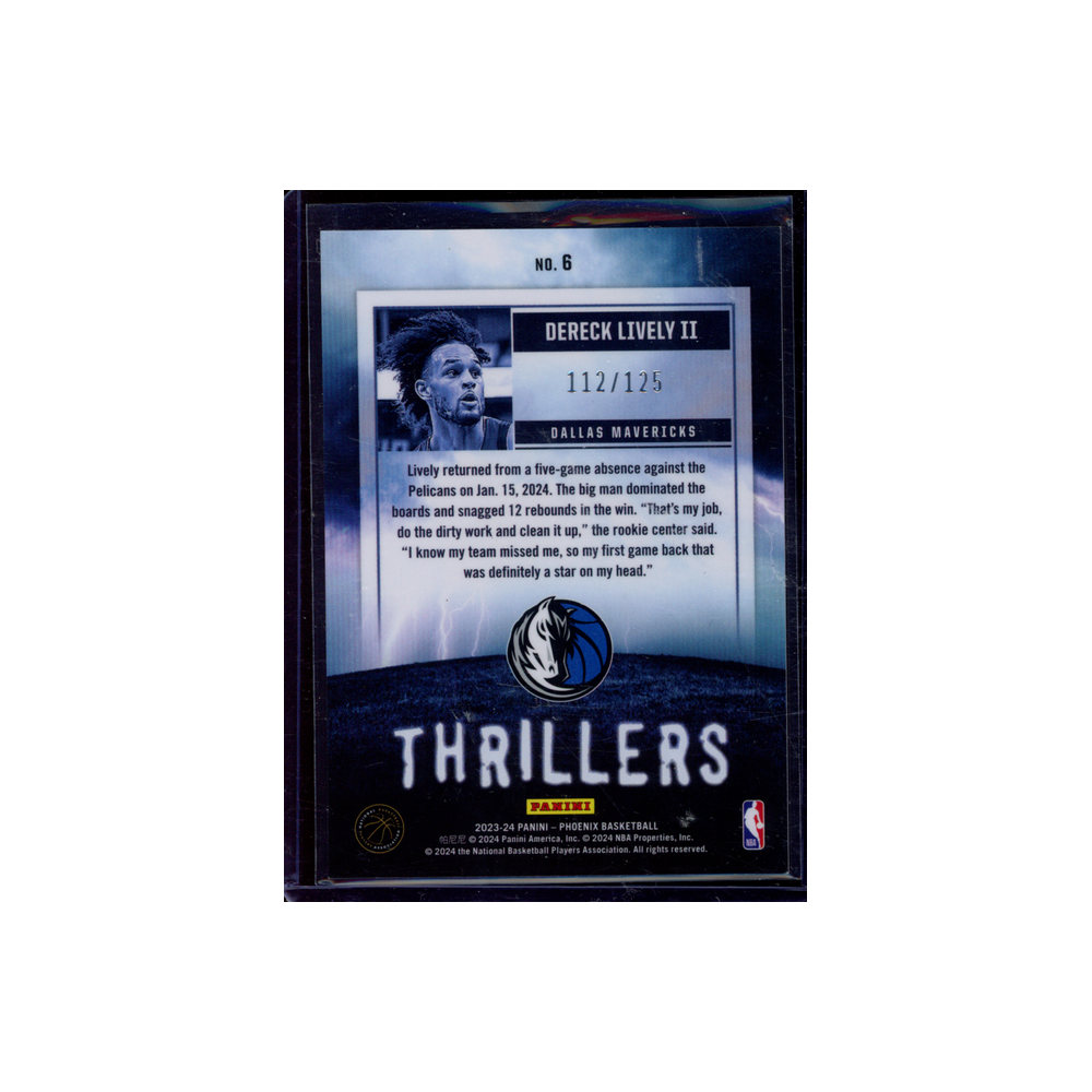 Dereck Lively II 2023-24 Phoenix Basketball Rookie Thrillers Red /125