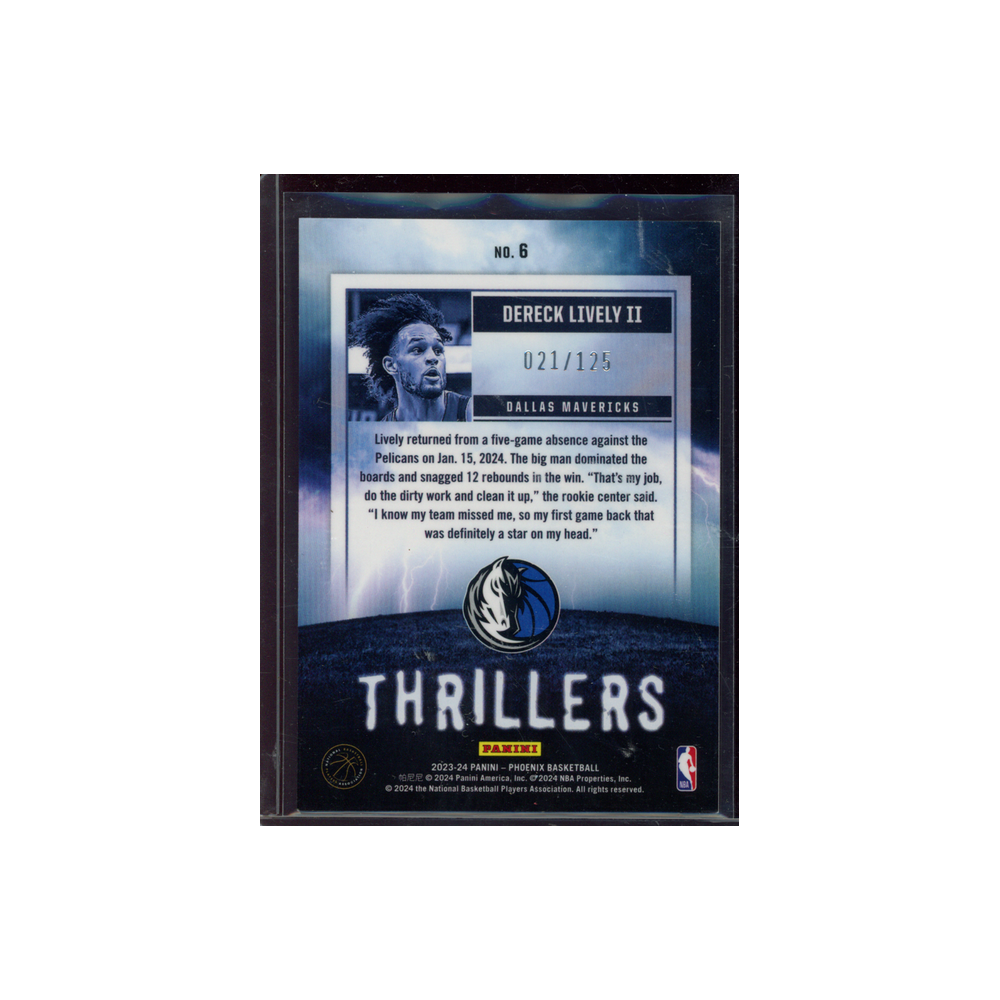 Dereck Lively II 2023-24 Phoenix Basketball Rookie Thrillers Red /125