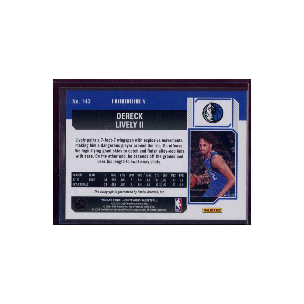 Dereck Lively II 2023-24 Panini Contenders Basketball Rookie Variation Auto