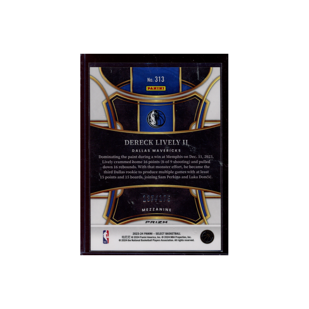 Dereck Lively II 2023-24 Panini Select Basketball Rookie Mezzanine Purple Shock /175