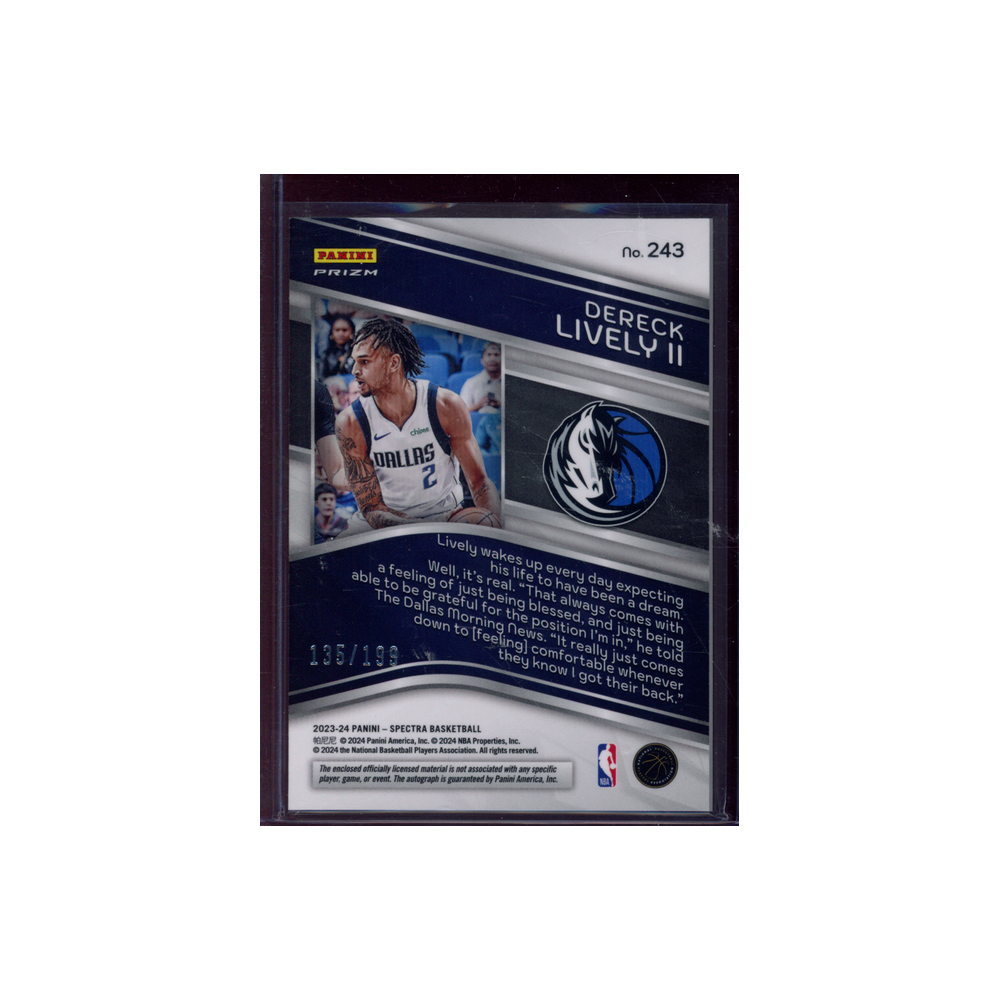 Dereck Lively II 2023-24 Panini Spectra Basketball Rookie Jersey Auto /199
