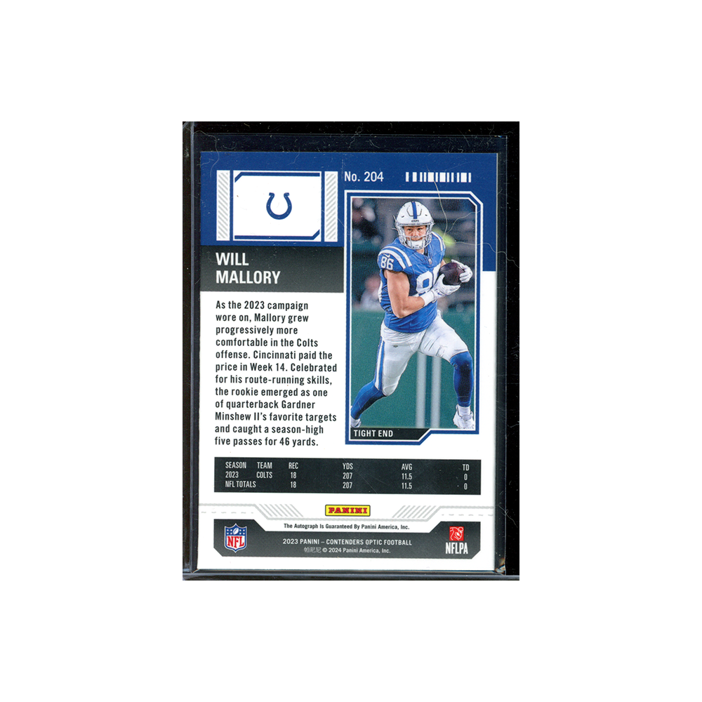 Will Mallory 2023 Panini Contenders Optic Football Rookie Ticket Auto