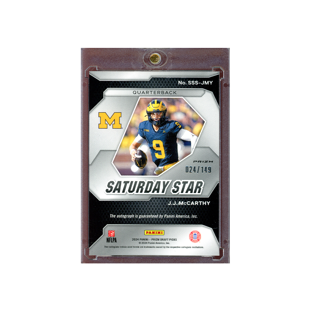 JJ McCarthy 2024 Panini Prizm Draft Picks Saturday Star Rookie Auto Blue /149