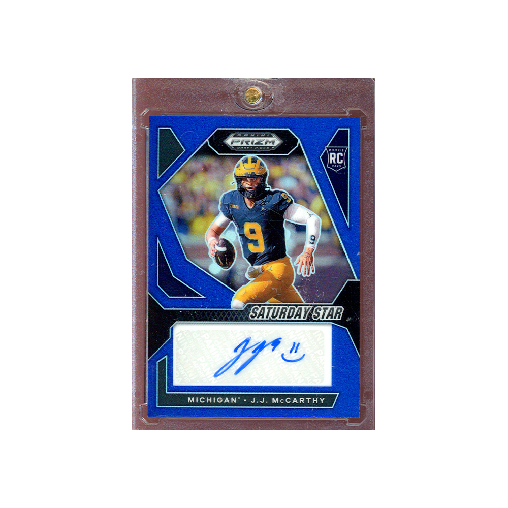 JJ McCarthy 2024 Panini Prizm Draft Picks Saturday Star Rookie Auto Blue /149