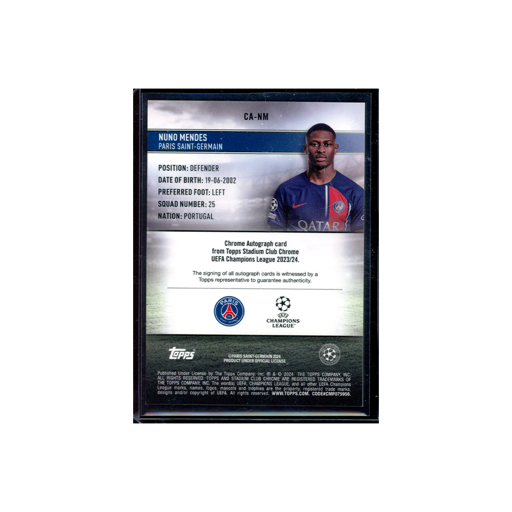 Nuno Mendes 2023-24 Topps Stadium Club Chrome UCL Soccer Auto