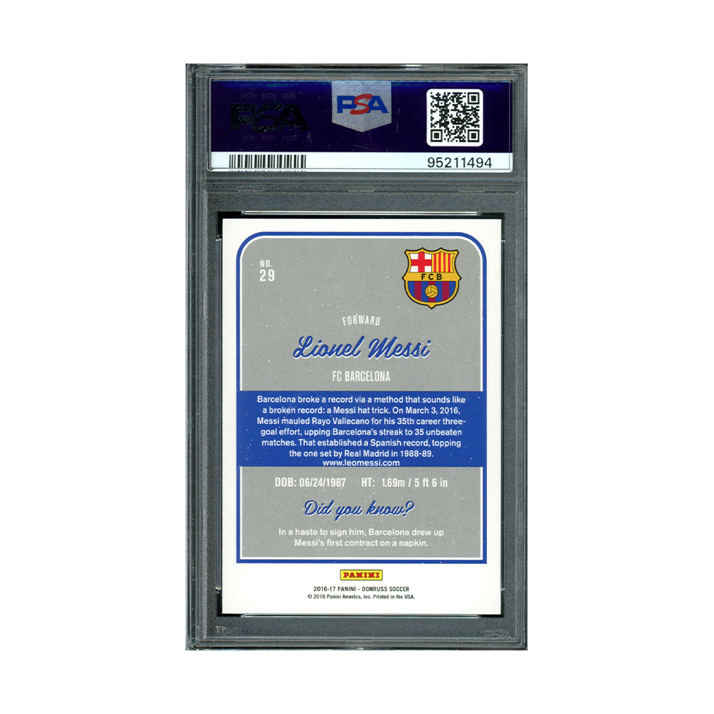 Lionel Messi 2016 Panini Donruss Holographic PSA 9