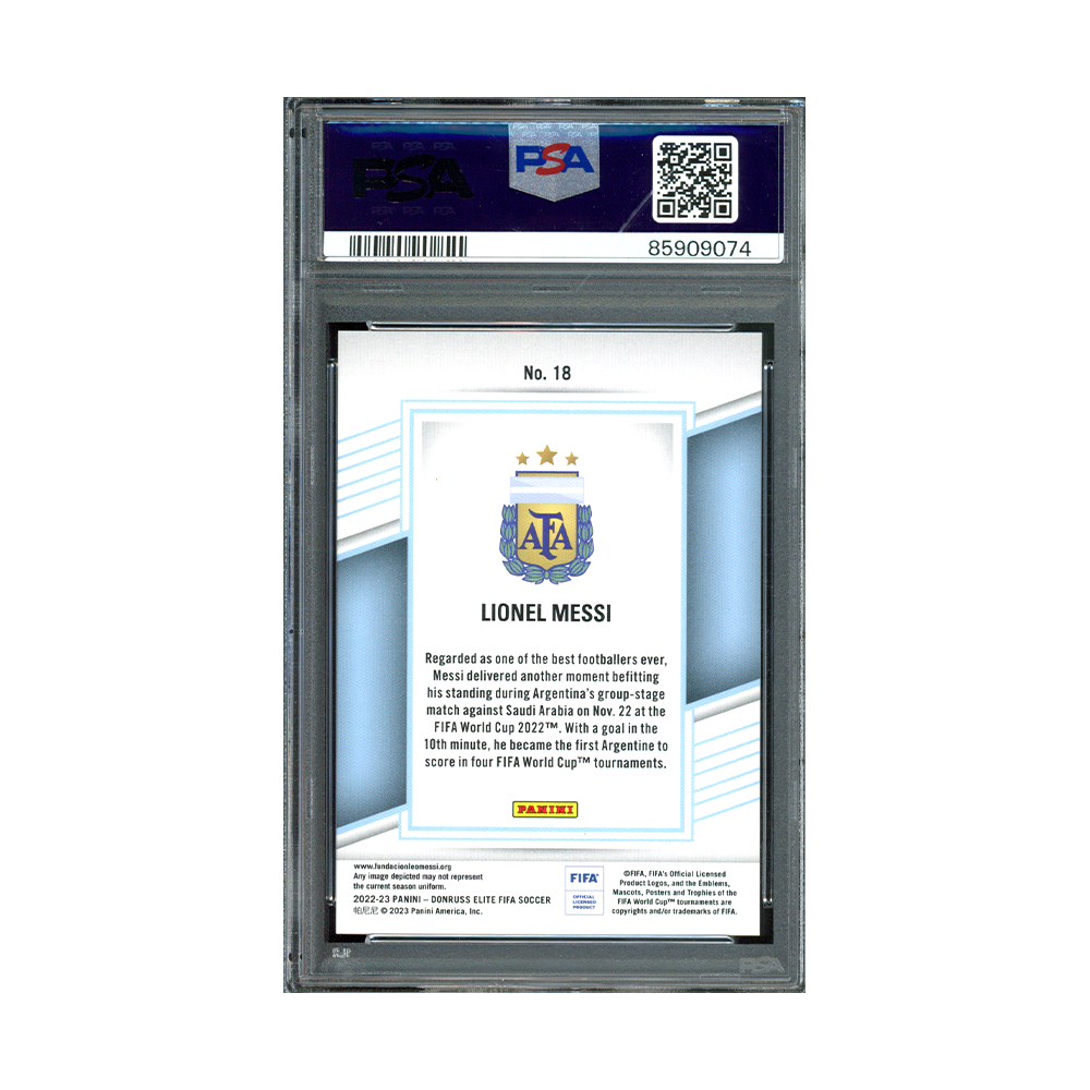 Lionel Messi 2022-23 Donruss Elite Fifa Red Disco PSA 10