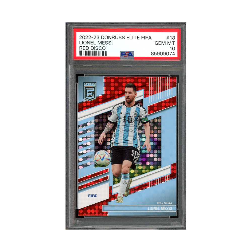 Lionel Messi 2022-23 Donruss Elite Fifa Red Disco PSA 10