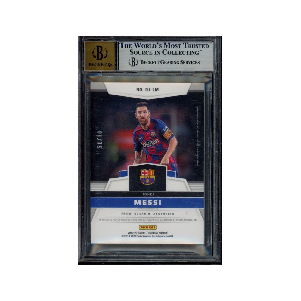 Lionel Messi 2019-20 Panini Obsidian Soccer Dual Jersey Ink Auto /15 BGS 9/10