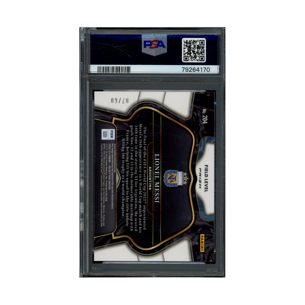 Lionel Messi 2022-23 Select Fifa Orange Field Leve /60 PSA 9