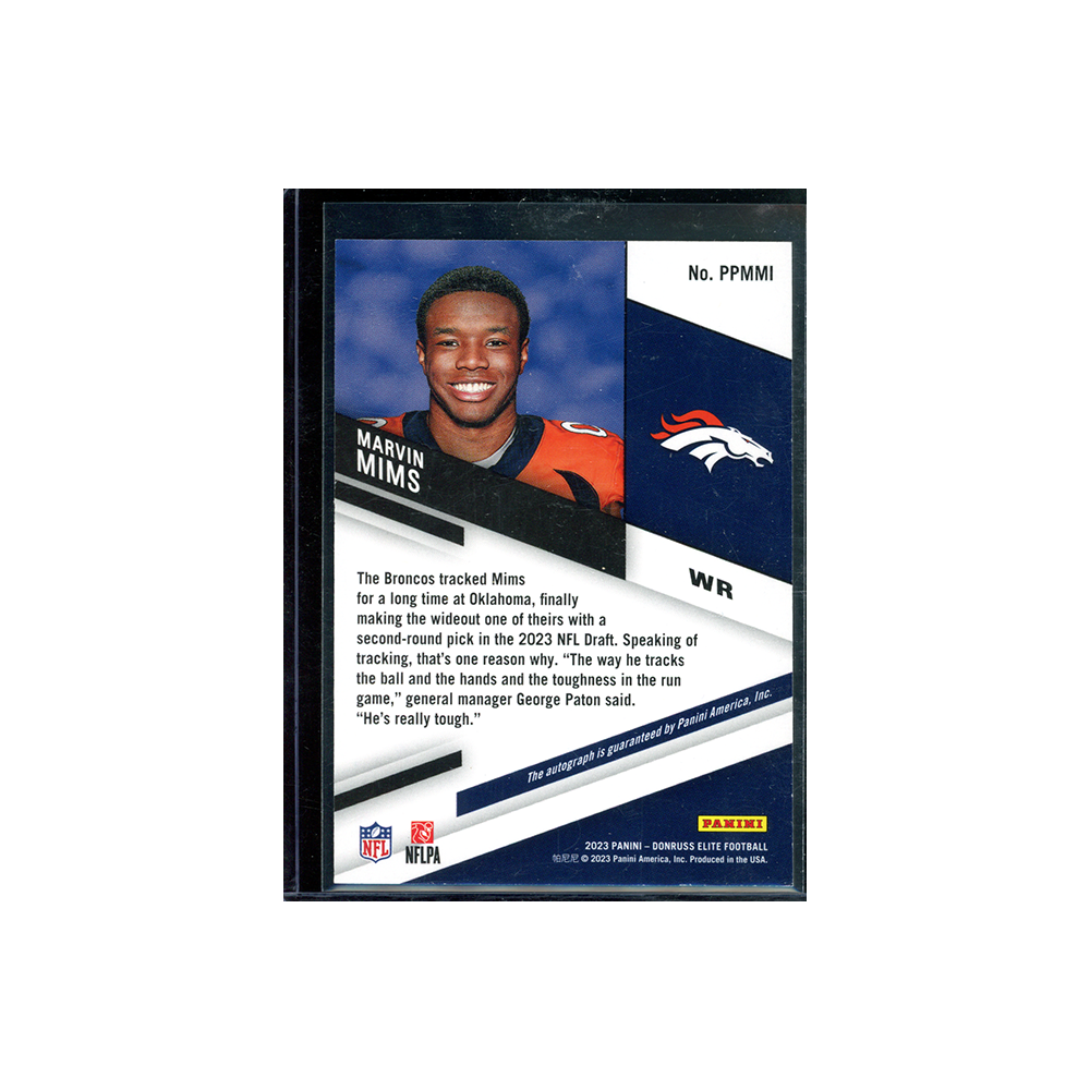Marvin Mims 2023 Panini Donruss Elite Football Pen Pals Rookie Auto