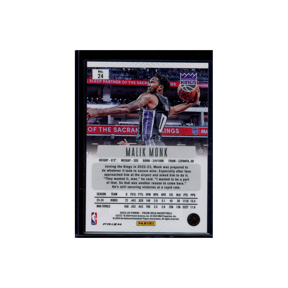 Malik Monk 2023-24 Panini Prizm Deca Basketball Blue /149