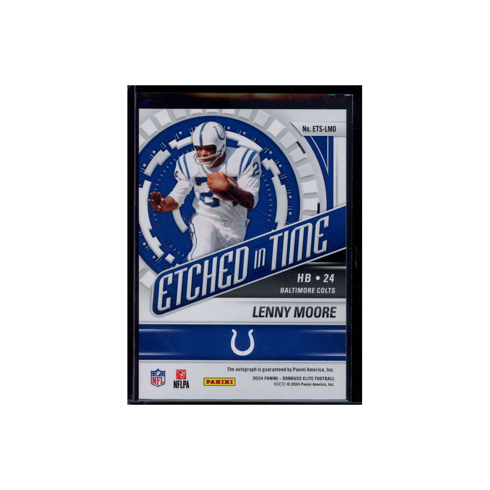 Lenny Moore 2024 Panini Donruss Elite Football Etched in Time Purple Auto /49