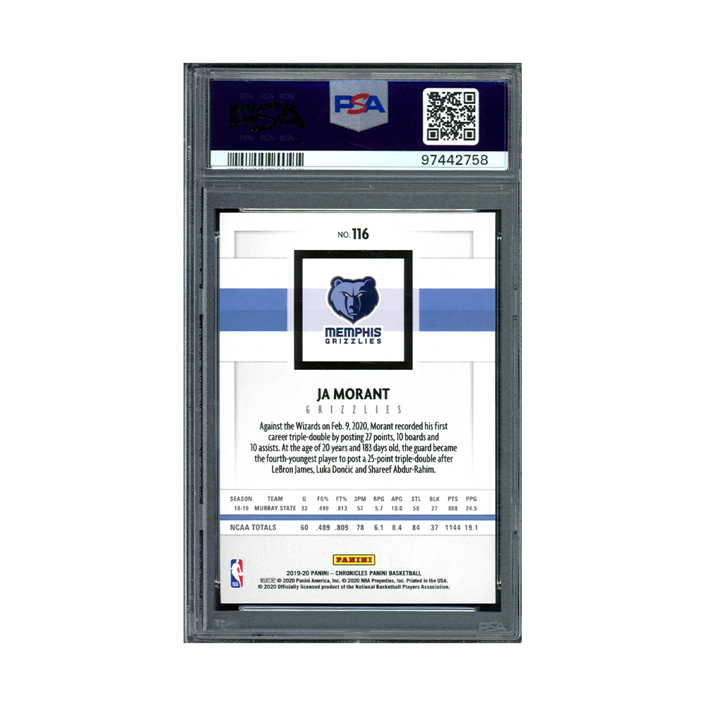 Ja Morant 2019-20 Panini Chronicles Basketball Bronze Rookie PSA 9
