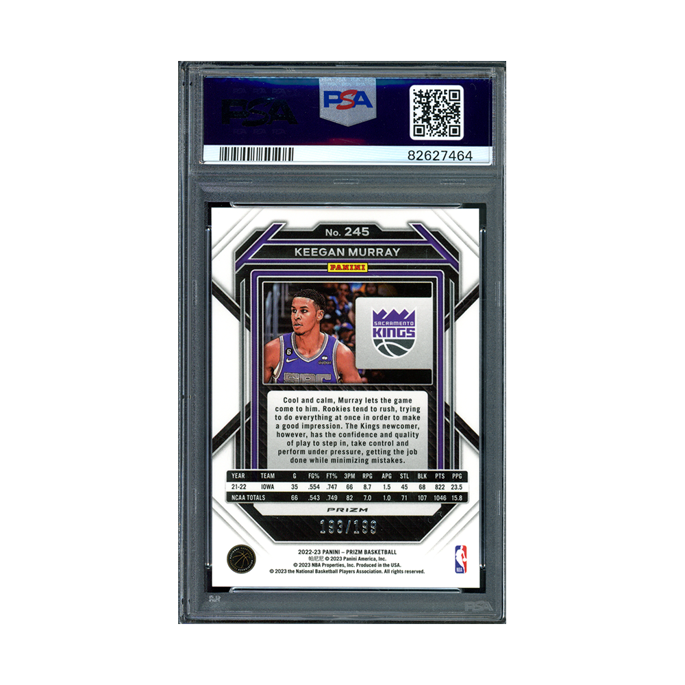Keegan Murray 2022-23 Panini Prizm Basketball Blue Prizm Rookie /199 PSA 10